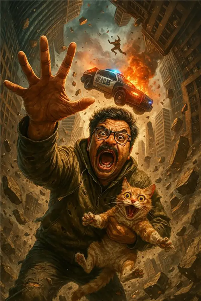 Cinematic face is filled with sheer terror, scream, bulging eyes and disaster