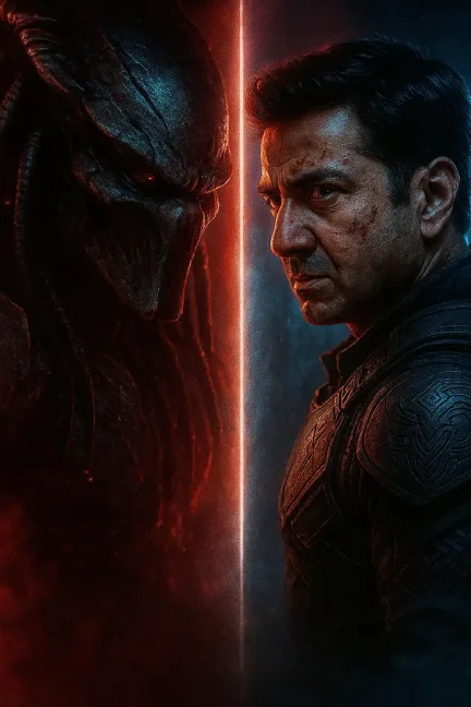 Face-to-face with Predator, sharp vertical beam of light cuts image in half