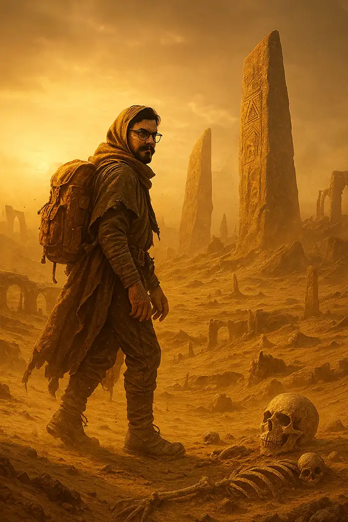 Post-apocalyptic desert landscape, inspired by The Book of Eli & Dune